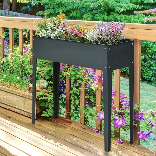 Outsunny Metal Raised Garden Bed Planter Box 40" x 12" x 32" Dark Grey Durable Outdoor Gardening Solution - product image 2