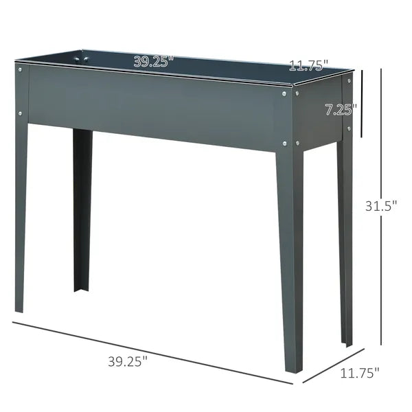 Outsunny Metal Raised Garden Bed Planter Box 40" x 12" x 32" Dark Grey Durable Outdoor Gardening Solution - product image 3