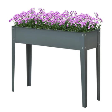 Outsunny Metal Raised Garden Bed Planter Box 40" x 12" x 32" Dark Grey Durable Outdoor Gardening Solution - product image 1
