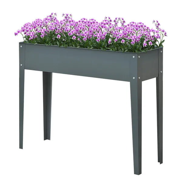Outsunny Metal Raised Garden Bed Planter Box 40" x 12" x 32" Dark Grey Durable Outdoor Gardening Solution - product image 1