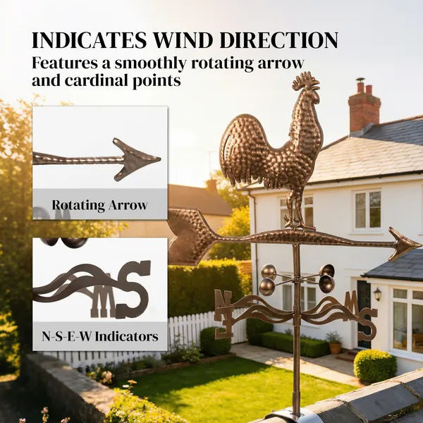 Metal Rooster Weathervane, Roof Mount Wind Direction Indicator, Outdoor Weather Vanes - product image 4