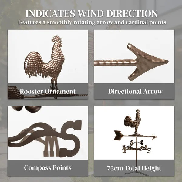 Metal Rooster Weathervane, Roof Mount Wind Direction Indicator, Outdoor Weather Vanes - product image 7
