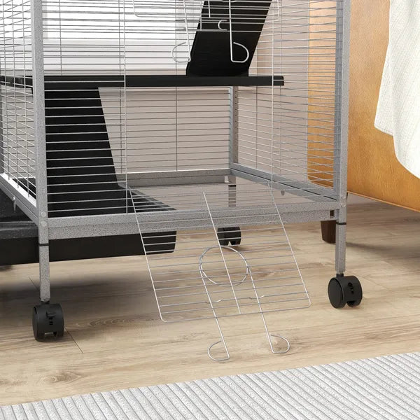 PawHut Metal Small Animal Cage Rolling Big Ferret Cage, Chinchilla Cage, Sugar Glider Cage, with Hammock and 4 Tiers, Removable Tray, White - product image 8
