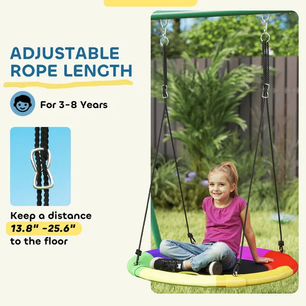 Metal Swing Set with Slide, Saucer Swing Seat, Heavy Duty A-Frame Stand and Adjustable Rope for Backyard, Dark Green - product image 6