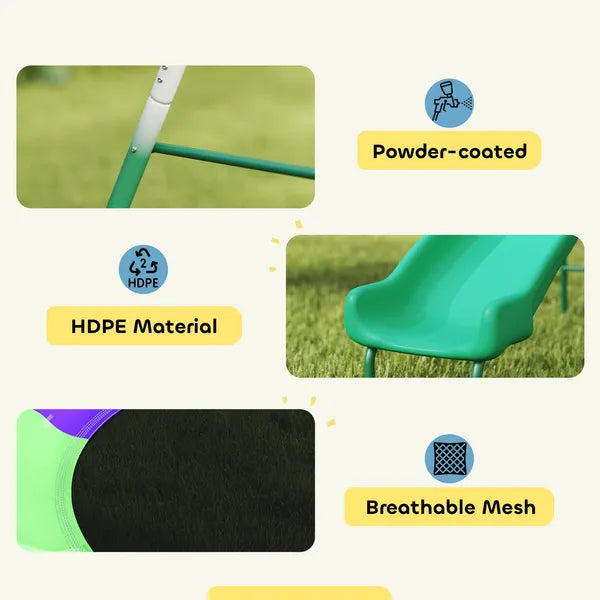 Metal Swing Set with Slide, Saucer Swing Seat, Heavy Duty A-Frame Stand and Adjustable Rope for Backyard, Dark Green - product image 7