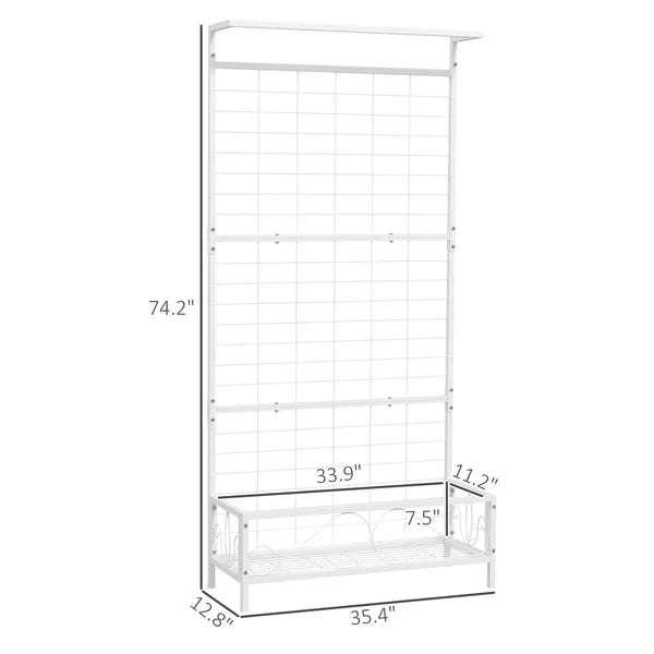 Outsunny Metal Tall Plant Stand with Trellis and Hanging Bar, Plant Holder for Indoor Outdoor Use, 36 Inch x 12.8 Inch x 74 Inch, White - product image 3
