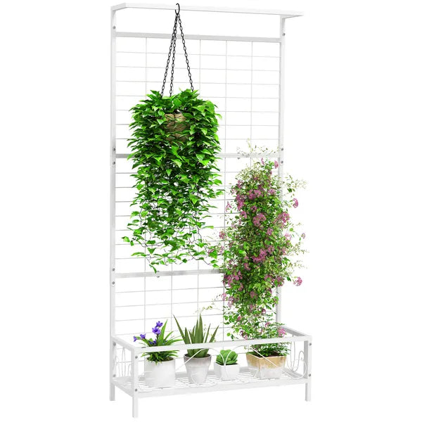 Outsunny Metal Tall Plant Stand with Trellis and Hanging Bar, Plant Holder for Indoor Outdoor Use, 36 Inch x 12.8 Inch x 74 Inch, White - product image 11