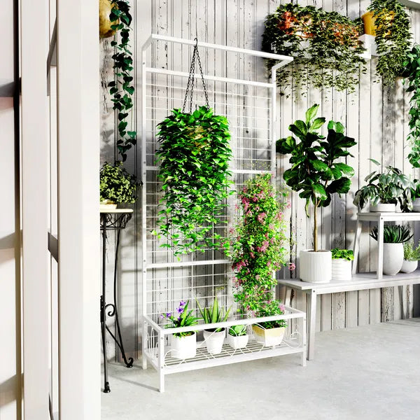 Outsunny Metal Tall Plant Stand with Trellis and Hanging Bar, Plant Holder for Indoor Outdoor Use, 36 Inch x 12.8 Inch x 74 Inch, White - product image 10