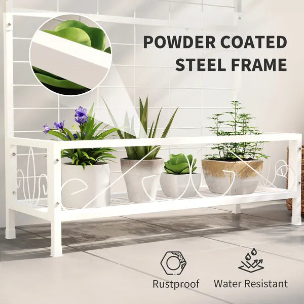 Outsunny Metal Tall Plant Stand with Trellis and Hanging Bar, Plant Holder for Indoor Outdoor Use, 36 Inch x 12.8 Inch x 74 Inch, White - product image 5