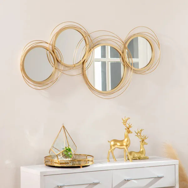 HOMCOM Metal Wall Art Modern Mirror Decor Home Hanging Wall Sculptures for Living Room Bedroom Dining Room Gold - product image 2
