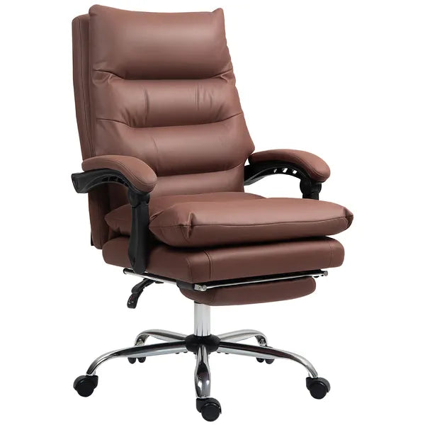 Microfibre Massage Office Chair, Heated Reclining Chair with Footrest, Double-tier Padding, Swivel Wheels, Coffee - product image 1