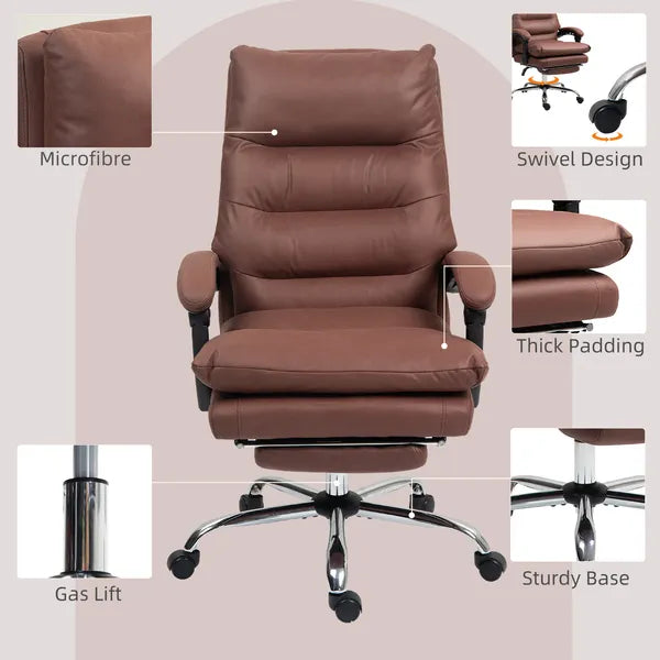 Microfibre Massage Office Chair, Heated Reclining Chair with Footrest, Double-tier Padding, Swivel Wheels, Coffee - product image 7