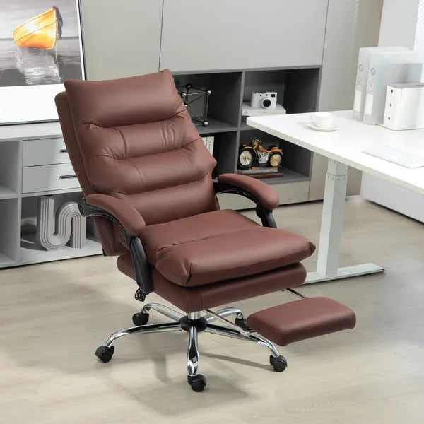 Microfibre Massage Office Chair, Heated Reclining Chair with Footrest, Double-tier Padding, Swivel Wheels, Coffee - product image 10