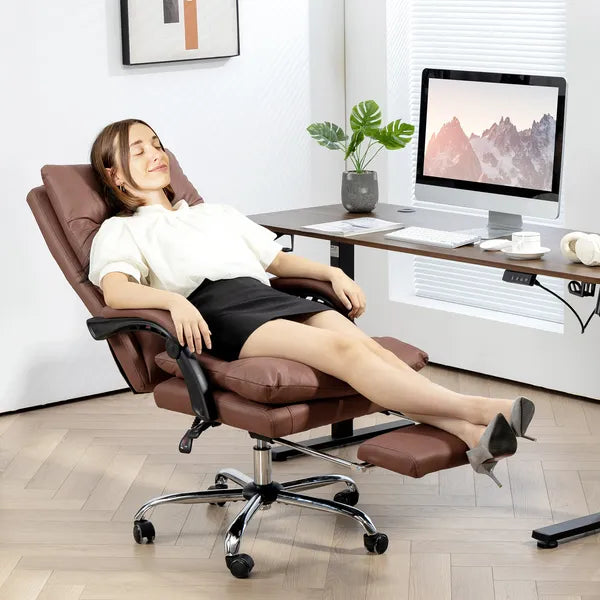 Microfibre Massage Office Chair, Heated Reclining Chair with Footrest, Double-tier Padding, Swivel Wheels, Coffee - product image 2