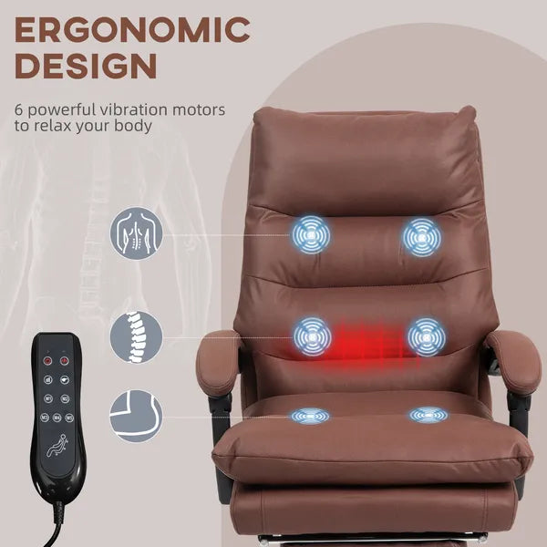 Microfibre Massage Office Chair, Heated Reclining Chair with Footrest, Double-tier Padding, Swivel Wheels, Coffee - product image 4