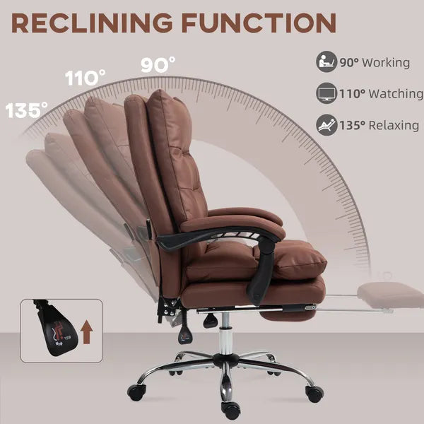 Microfibre Massage Office Chair, Heated Reclining Chair with Footrest, Double-tier Padding, Swivel Wheels, Coffee - product image 6