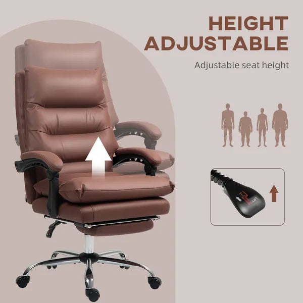 Microfibre Massage Office Chair, Heated Reclining Chair with Footrest, Double-tier Padding, Swivel Wheels, Coffee - product image 5
