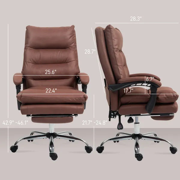 Microfibre Massage Office Chair, Heated Reclining Chair with Footrest, Double-tier Padding, Swivel Wheels, Coffee - product image 3