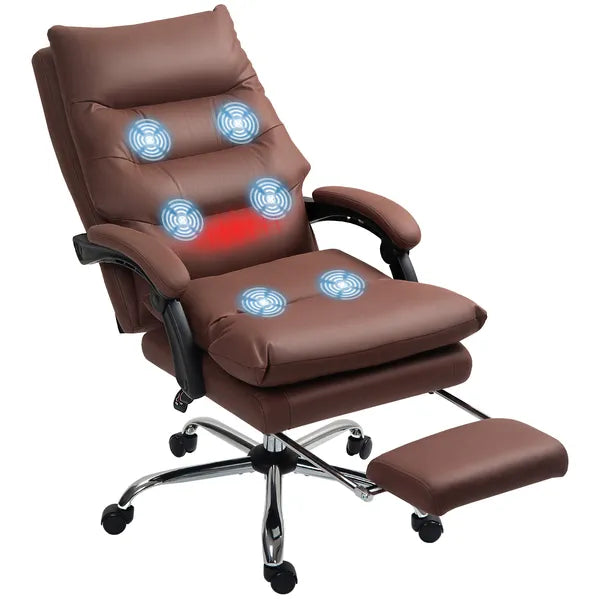 Microfibre Massage Office Chair, Heated Reclining Chair with Footrest, Double-tier Padding, Swivel Wheels, Coffee - product image 11