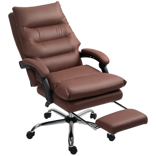 Microfibre Massage Office Chair, Heated Reclining Chair with Footrest, Double-tier Padding, Swivel Wheels, Coffee - product image 12