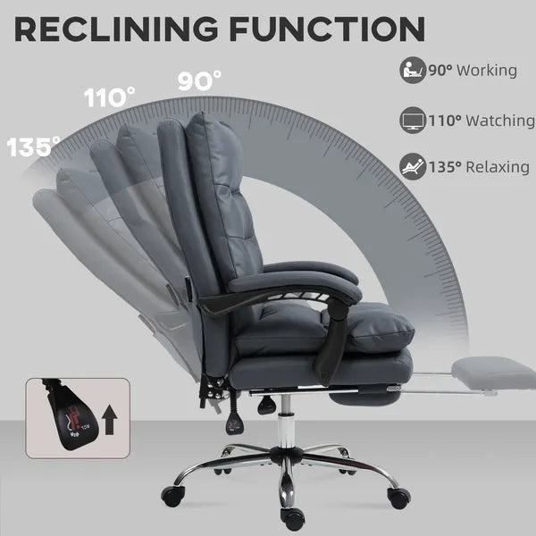 Vinsetto Microfibre Massage Office Chair, Heated Reclining Chair with Footrest, Double-tier Padding, Swivel Wheels, Dark Gray - product image 6