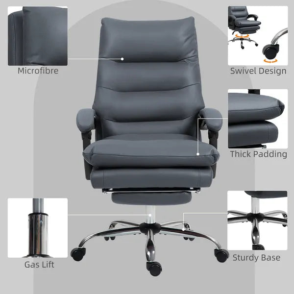 Vinsetto Microfibre Massage Office Chair, Heated Reclining Chair with Footrest, Double-tier Padding, Swivel Wheels, Dark Gray - product image 7