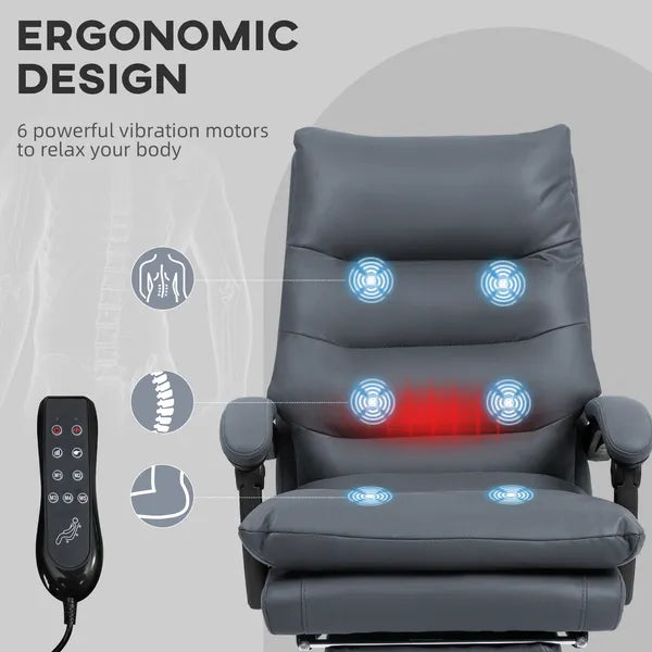 Vinsetto Microfibre Massage Office Chair, Heated Reclining Chair with Footrest, Double-tier Padding, Swivel Wheels, Dark Gray - product image 4