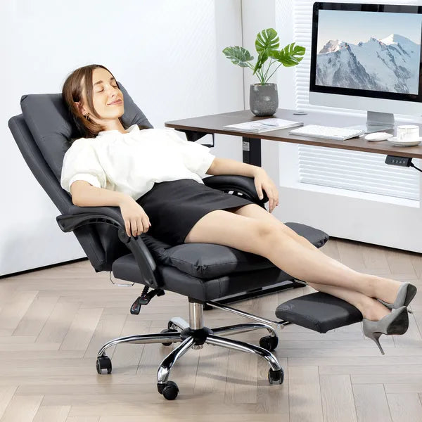 Vinsetto Microfibre Massage Office Chair, Heated Reclining Chair with Footrest, Double-tier Padding, Swivel Wheels, Dark Gray - product image 2