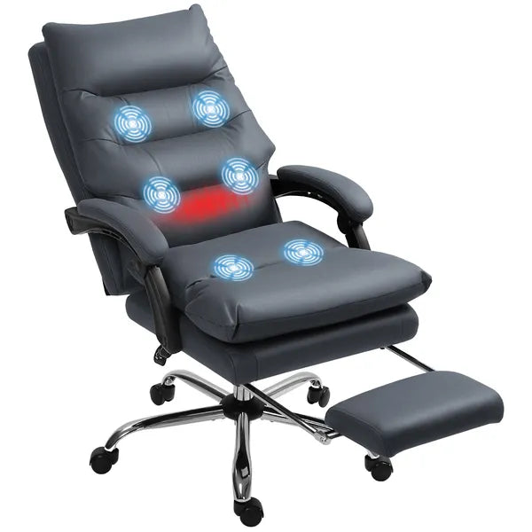 Vinsetto Microfibre Massage Office Chair, Heated Reclining Chair with Footrest, Double-tier Padding, Swivel Wheels, Dark Gray - product image 11