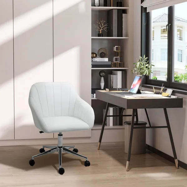 Mid-Back Home Office Chair PU Leather Swivel Task Armchair with Tub Shape Design for Living Room Home, White - product image 2