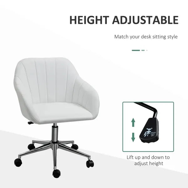 Mid-Back Home Office Chair PU Leather Swivel Task Armchair with Tub Shape Design for Living Room Home, White - product image 4
