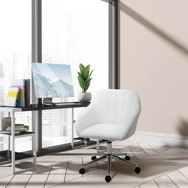 Mid-Back Home Office Chair PU Leather Swivel Task Armchair with Tub Shape Design for Living Room Home, White - product image 10