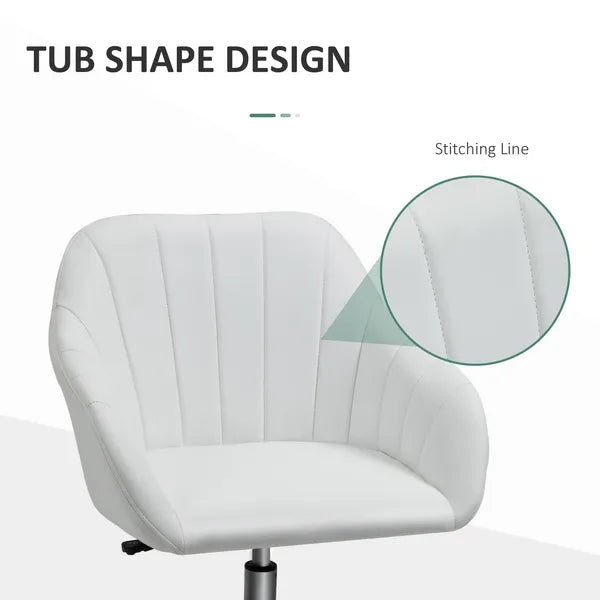 Mid-Back Home Office Chair PU Leather Swivel Task Armchair with Tub Shape Design for Living Room Home, White - product image 5