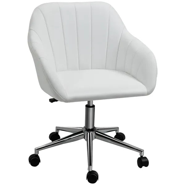 Mid-Back Home Office Chair PU Leather Swivel Task Armchair with Tub Shape Design for Living Room Home, White - product image 1