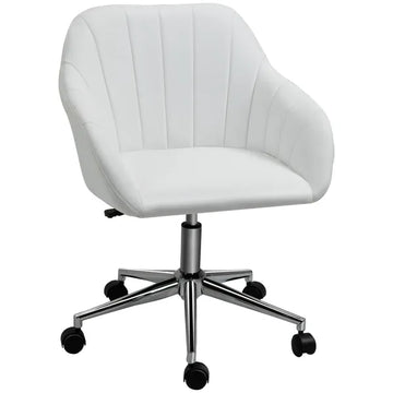Mid-Back Home Office Chair PU Leather Swivel Task Armchair with Tub Shape Design for Living Room Home, White - product image 1