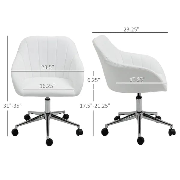 Mid-Back Home Office Chair PU Leather Swivel Task Armchair with Tub Shape Design for Living Room Home, White - product image 3