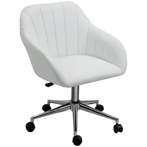 Mid-Back Home Office Chair PU Leather Swivel Task Armchair with Tub Shape Design for Living Room Home, White - product image 11