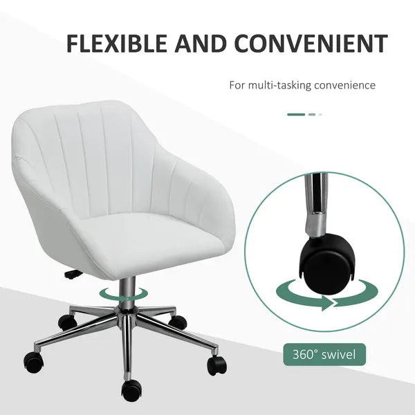 Mid-Back Home Office Chair PU Leather Swivel Task Armchair with Tub Shape Design for Living Room Home, White - product image 6