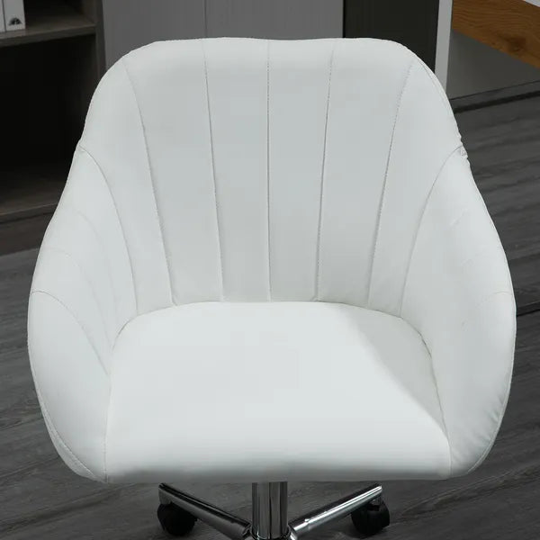 Mid-Back Home Office Chair PU Leather Swivel Task Armchair with Tub Shape Design for Living Room Home, White - product image 9