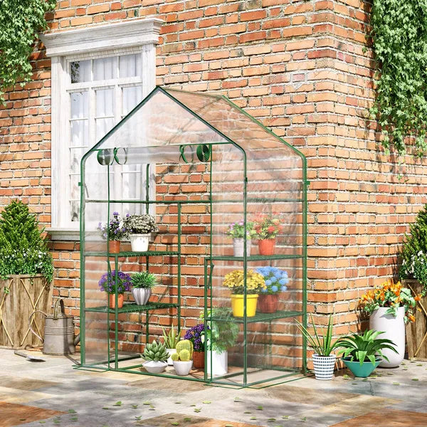 Outsunny Walk In Mini Greenhouse with 6 Shelves and Roll Up Door Clear - product image 10