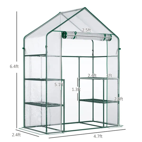 Outsunny Walk In Mini Greenhouse with 6 Shelves and Roll Up Door Clear - product image 3