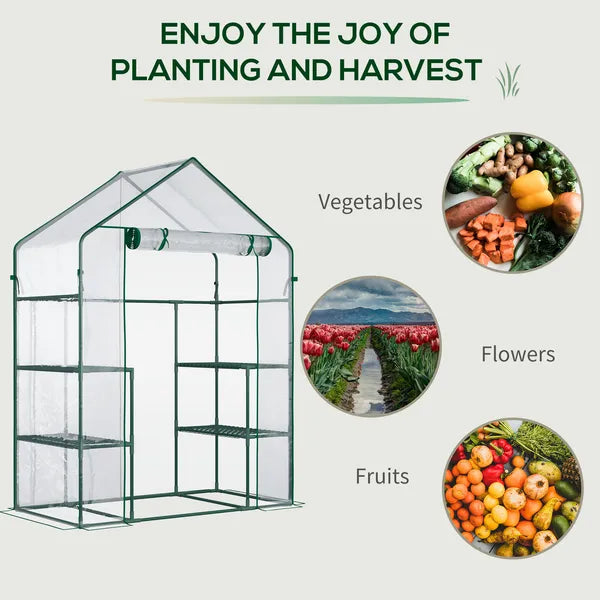 Outsunny Walk In Mini Greenhouse with 6 Shelves and Roll Up Door Clear - product image 7