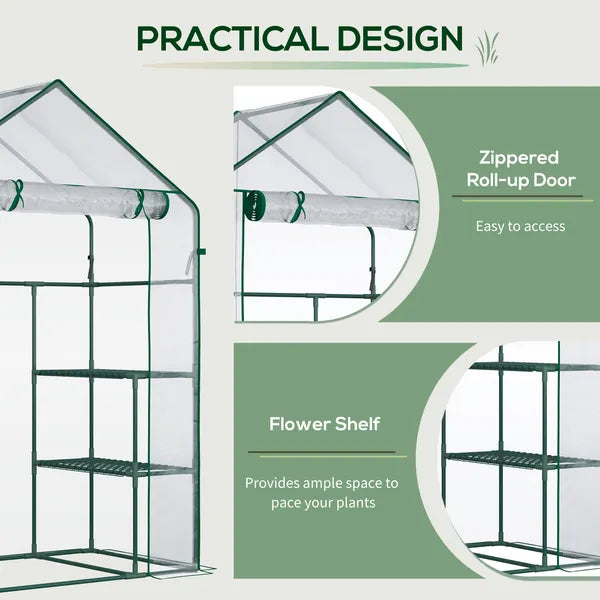 Outsunny Walk In Mini Greenhouse with 6 Shelves and Roll Up Door Clear - product image 5