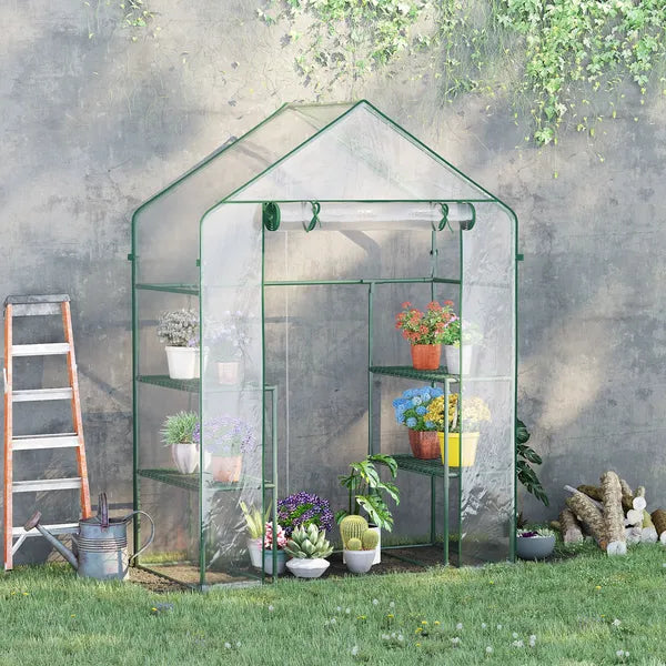 Outsunny Walk In Mini Greenhouse with 6 Shelves and Roll Up Door Clear - product image 2