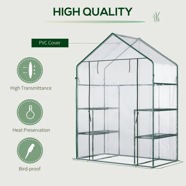 Outsunny Walk In Mini Greenhouse with 6 Shelves and Roll Up Door Clear - product image 4