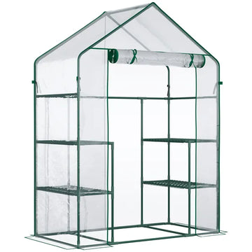 Outsunny Walk In Mini Greenhouse with 6 Shelves and Roll Up Door Clear - product image 1