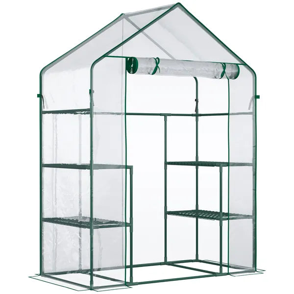 Outsunny Walk In Mini Greenhouse with 6 Shelves and Roll Up Door Clear - product image 1