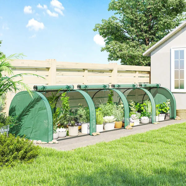 Outsunny Mini Greenhouse, Portable Greenhouse with 4 Roll-Up Doors, PE Cover, 177.2 Inch x 39.4 Inch x 31.5 Inch, Green - product image 10