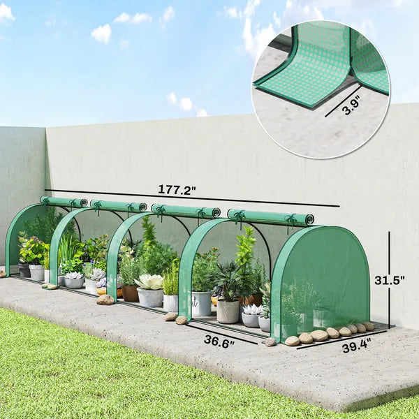 Outsunny Mini Greenhouse, Portable Greenhouse with 4 Roll-Up Doors, PE Cover, 177.2 Inch x 39.4 Inch x 31.5 Inch, Green - product image 3