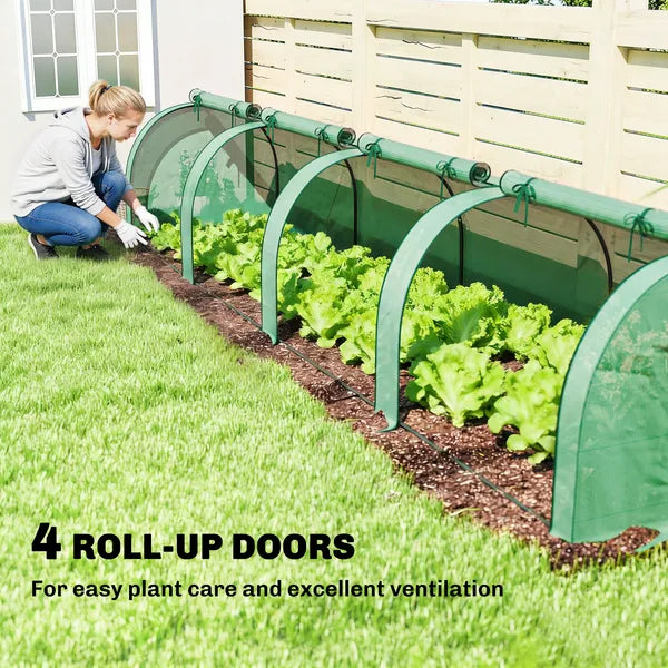 Outsunny Mini Greenhouse, Portable Greenhouse with 4 Roll-Up Doors, PE Cover, 177.2 Inch x 39.4 Inch x 31.5 Inch, Green - product image 4